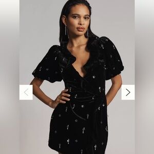 Anthropologie Maeve Short-Sleeve V-Neck Embellished Mini Dress NWT 6 Petite